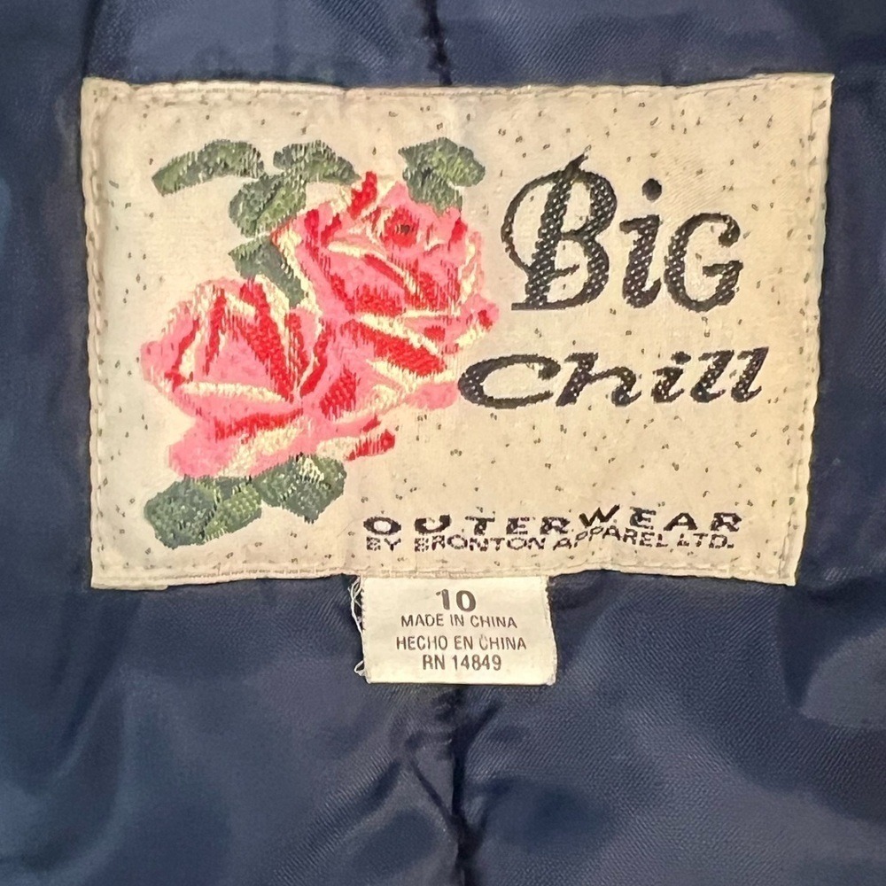 VINTAGE Big Chill Hooded Capelet Parka 10 Navy Blue Velvet Trim Heart Faux Fur - Picture 2 of 8